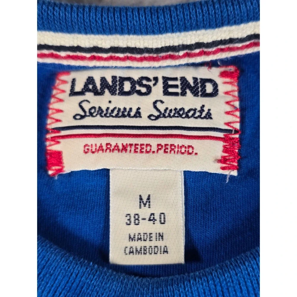 Lands End Serious Sweats Mens Medium Blue Crewneck Fleece Sweatshirt Cozy
